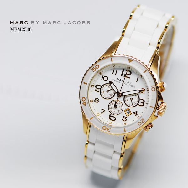 Marc Jacobs Rock Chronograph White Dial White Silicone Strap Watch for Women - MBM2546