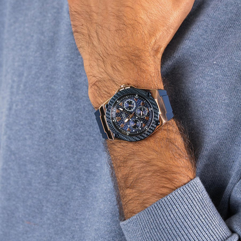 Guess W1049G9 Legacy Chronograph Men’s Watch – Blue Dial & Blue Rubber Strap