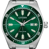 Citizen Eco Drive Vintage Green Dial Silver Steel Strap Watch For Men - AW1598-70X