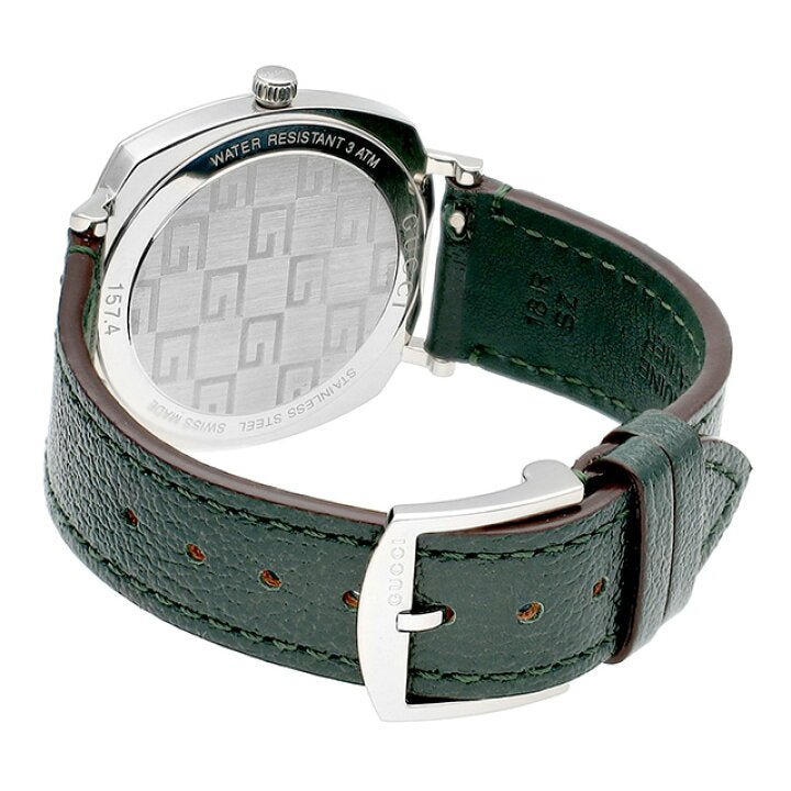 Gucci Grip Quartz Silver Dial Green Leather Strap Unisex Watch - YA157406