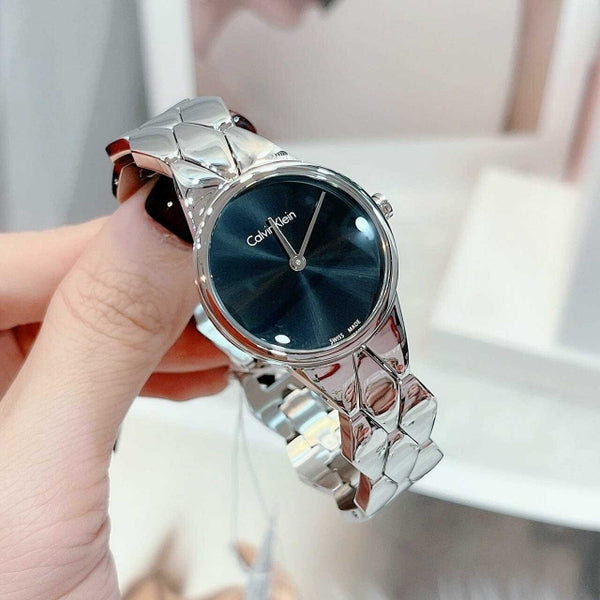 Calvin Klein Snake Black Dial Silver Steel Strap Watch For Women - K6E23141