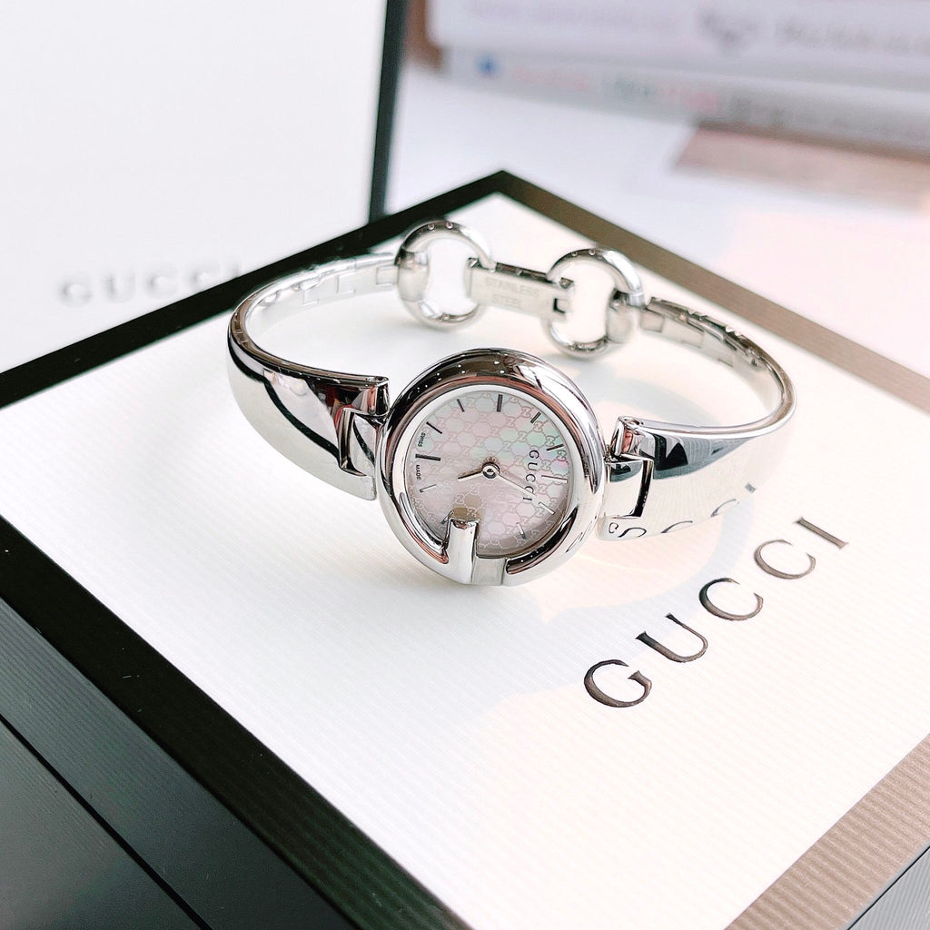 Gucci Guccissima Diamonds Mother of Pearl Dial Silver Steel Strap Watch For Women - YA134303