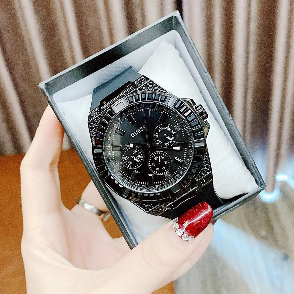 Guess Zeus Multifunction Crystals Black Dial Black Silicone Strap Watch For Men - GW0208G5