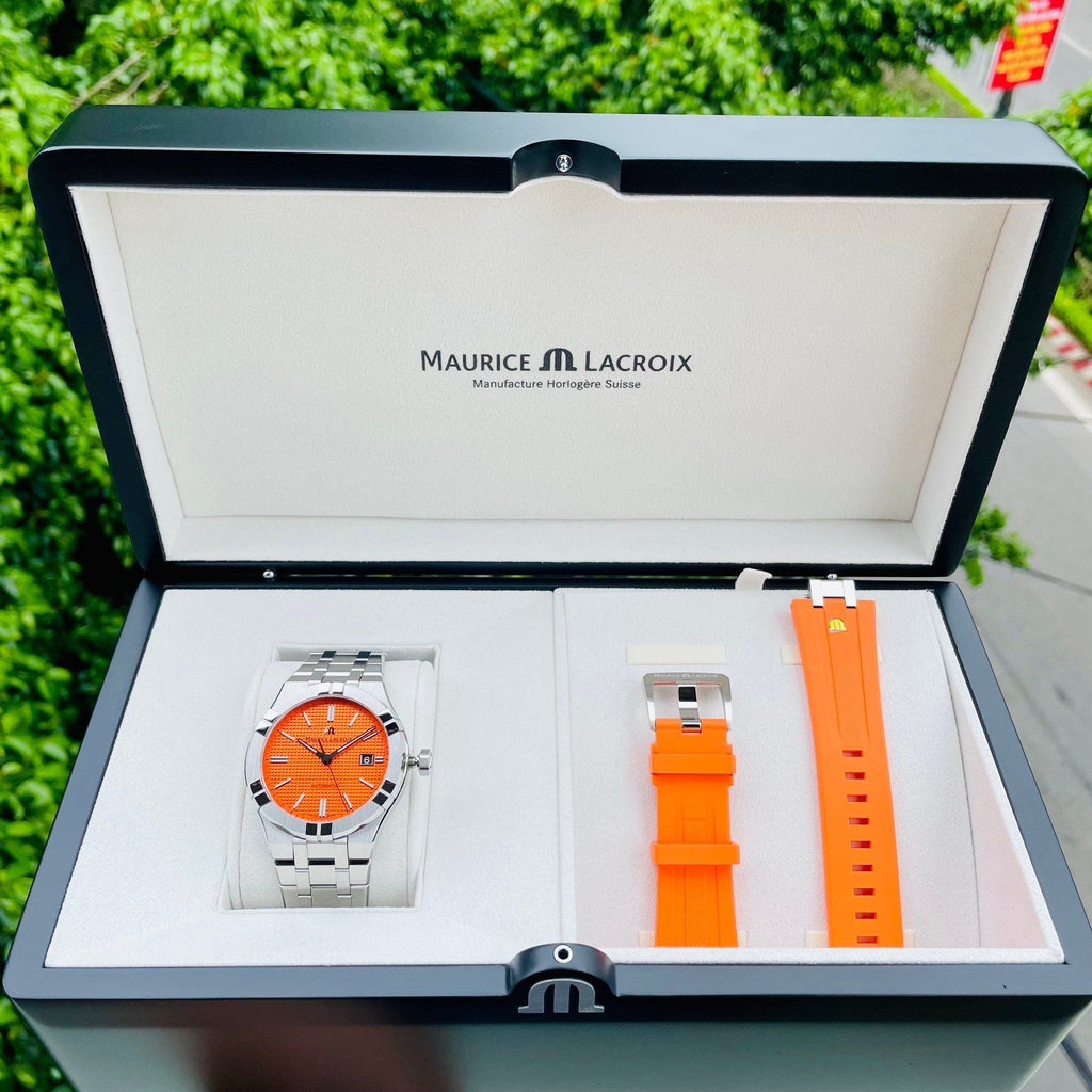 Maurice Lacroix AI6008 Aikon Automatic Date Men’s Watch – Orange Dial & Silver Steel Strap