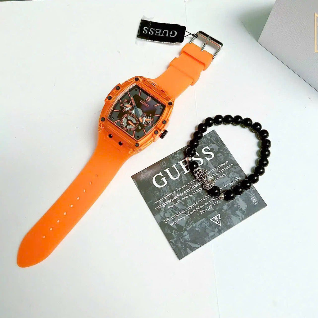 Guess GW0203G10 Phoenix Multifunction Men’s Watch – Black Dial & Orange Rubber Strap