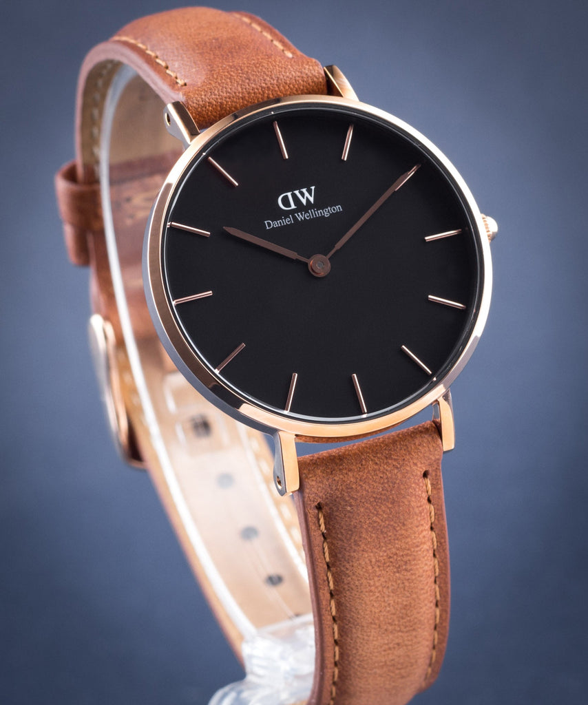 Daniel Wellington Classic Petite Durham Black Dial Brown Leather Strap Watch For Women - DW00100166
