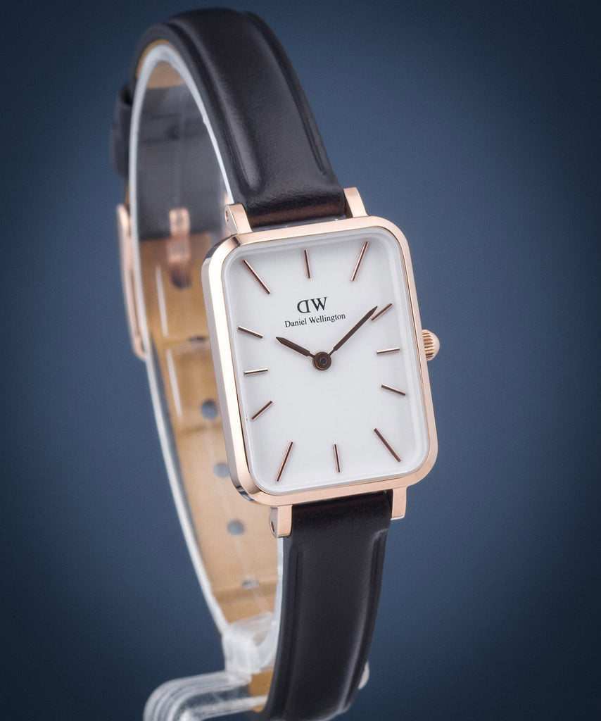 Daniel Wellington DW00100434 Quadro Women's Watch – White Dial & Black Leather Strap