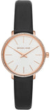 Michael Kors MK2835 Pyper Three-Hand Women's Watch – White Dial & Black Leather Strap