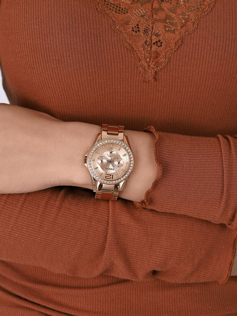 Fossil Riley Multifunction Rose Gold Dial Rose Gold Steel Strap Watch for Women - ES2811