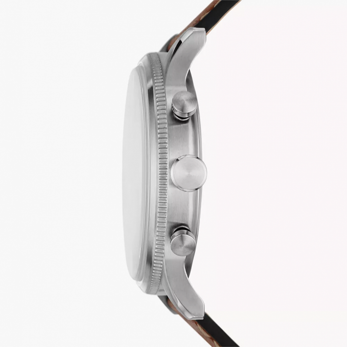 Fossil Retro Pilot Chronograph Silver Dial Brown Leather Strap Watch for Men - FS5809