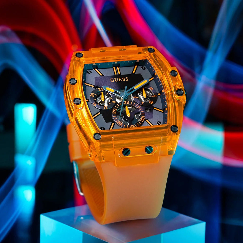 Guess GW0203G10 Phoenix Multifunction Men’s Watch – Black Dial & Orange Rubber Strap
