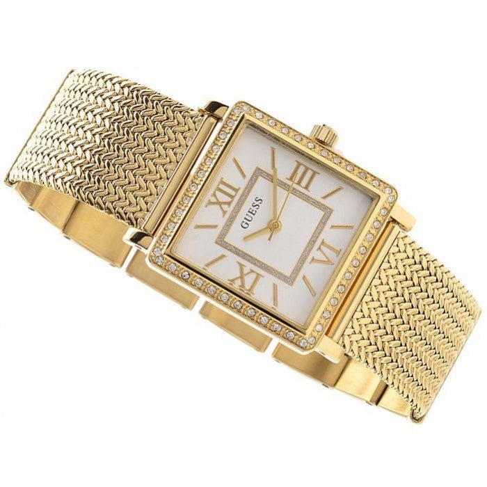 Guess White Dial Gold Mesh Bracelet Watch For Women - W0826L2