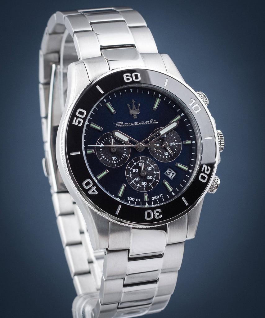 Maserati Competizione Chronograph Blue Dial Silver Steel Strap Watch For Men - R8873600009