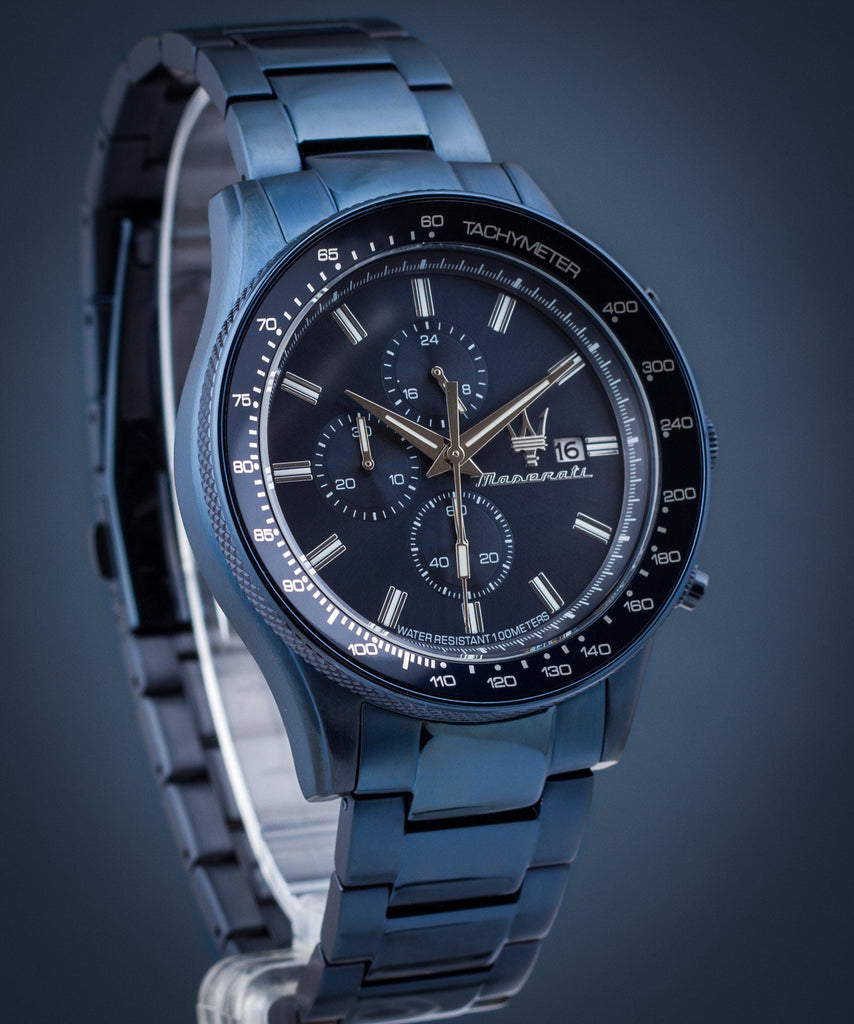 Maserati SFIDA Chronograph Blue Dial Blue Steel Strap Watch For Men - R8873640023