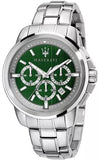 Maserati R8873621017 Successo Chronograph Men's Watch – Green Dial & Silver Steel Strap