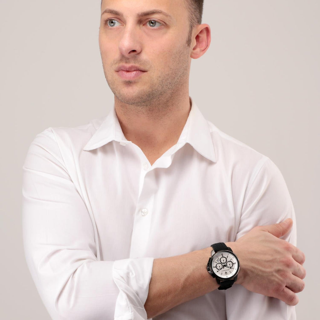 Maserati Successo 44mm White Dial Black Silicone Strap Watch For Men - R8871621010