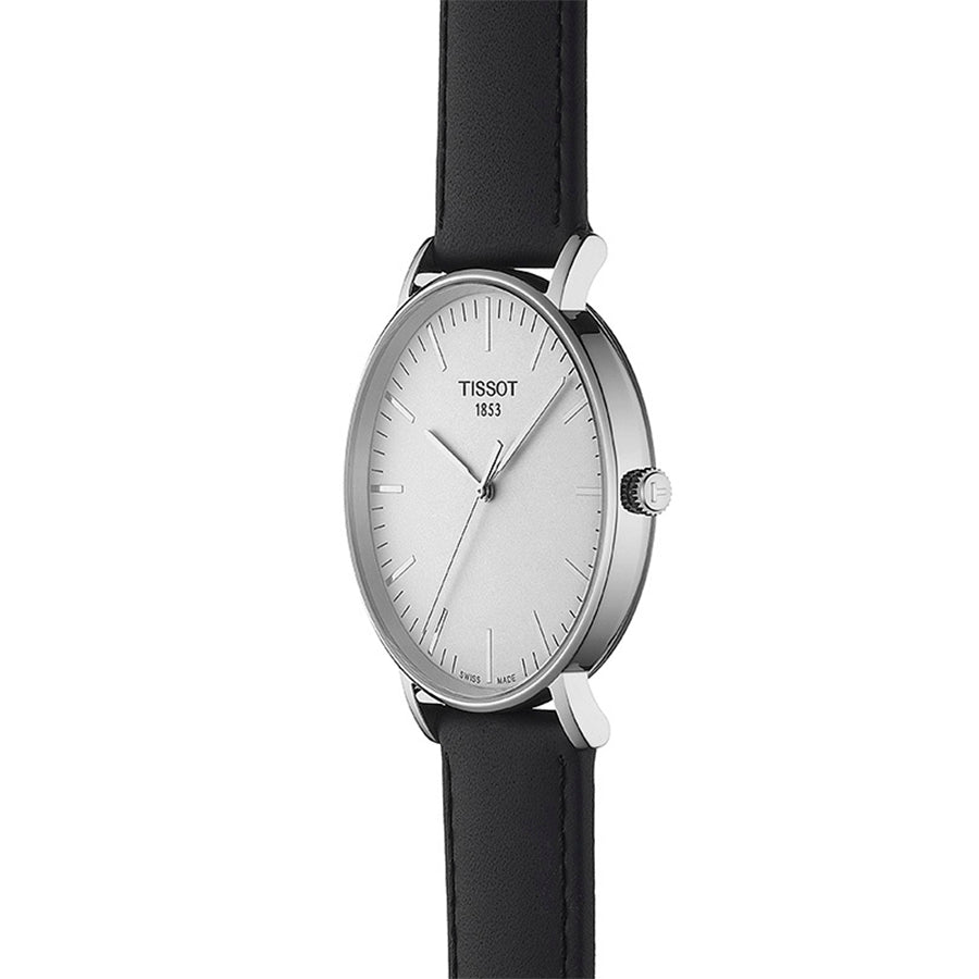 Tissot T Classic Everytime Large White Dial Black Leather Strap Watch For Men - T109.610.16.031.00