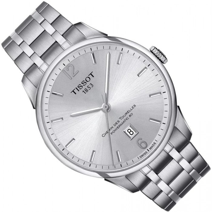 Tissot Chemin Des Tourelles Powermatic 80 Silver Dial Silver Steel Strap Watch For Men - T099.407.11.037.00