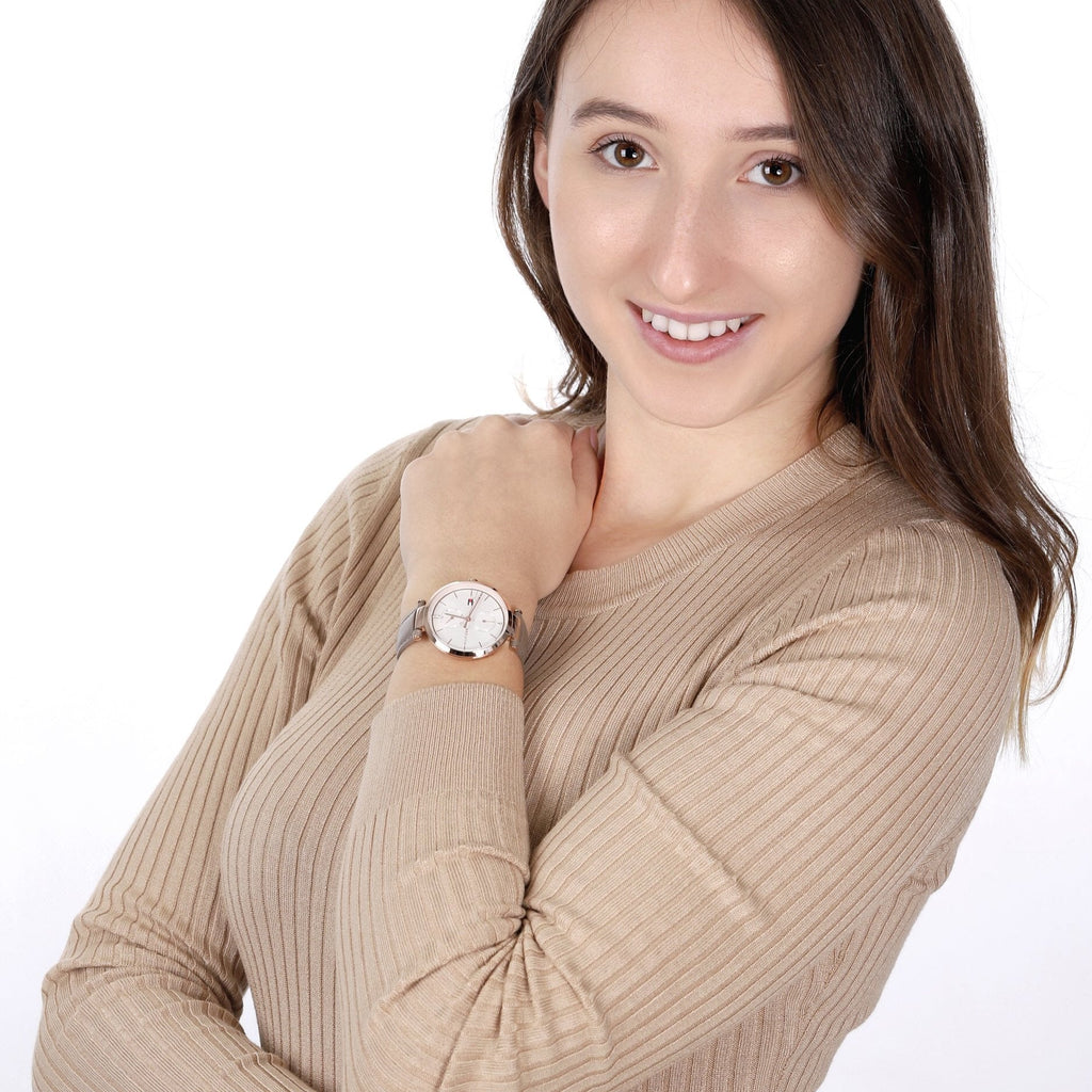 Tommy Hilfiger Angela Quartz Silver Dial Brown Leather Strap Watch for Women - 1782125