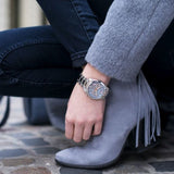 Fossil Perfect Boyfriend Mother of Pearl Blue Dial Silver Steel Strap Watch for Women - ES3880