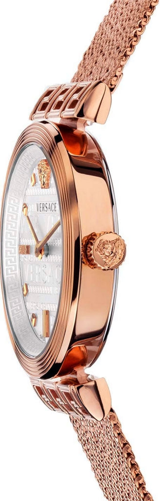 Versace Meander White Dial Rose Gold Mesh Bracelet Watch for Women - VELW00620