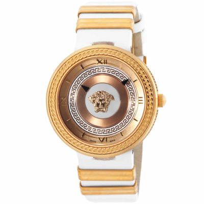 Versace V Metal Icon Gold Dial White & Gold Strap Watch for Women - VLC040014