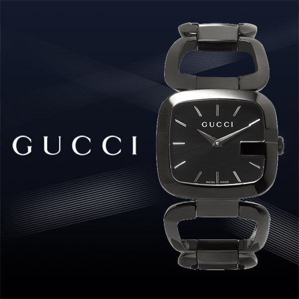 Gucci G Gucci Black Dial Black Steel Strap Watch For Women - YA125403