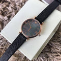 Emporio Armani Gianni T Bar Black Mother of Pearl Dial Black Leather Strap Watch For Women - AR11060