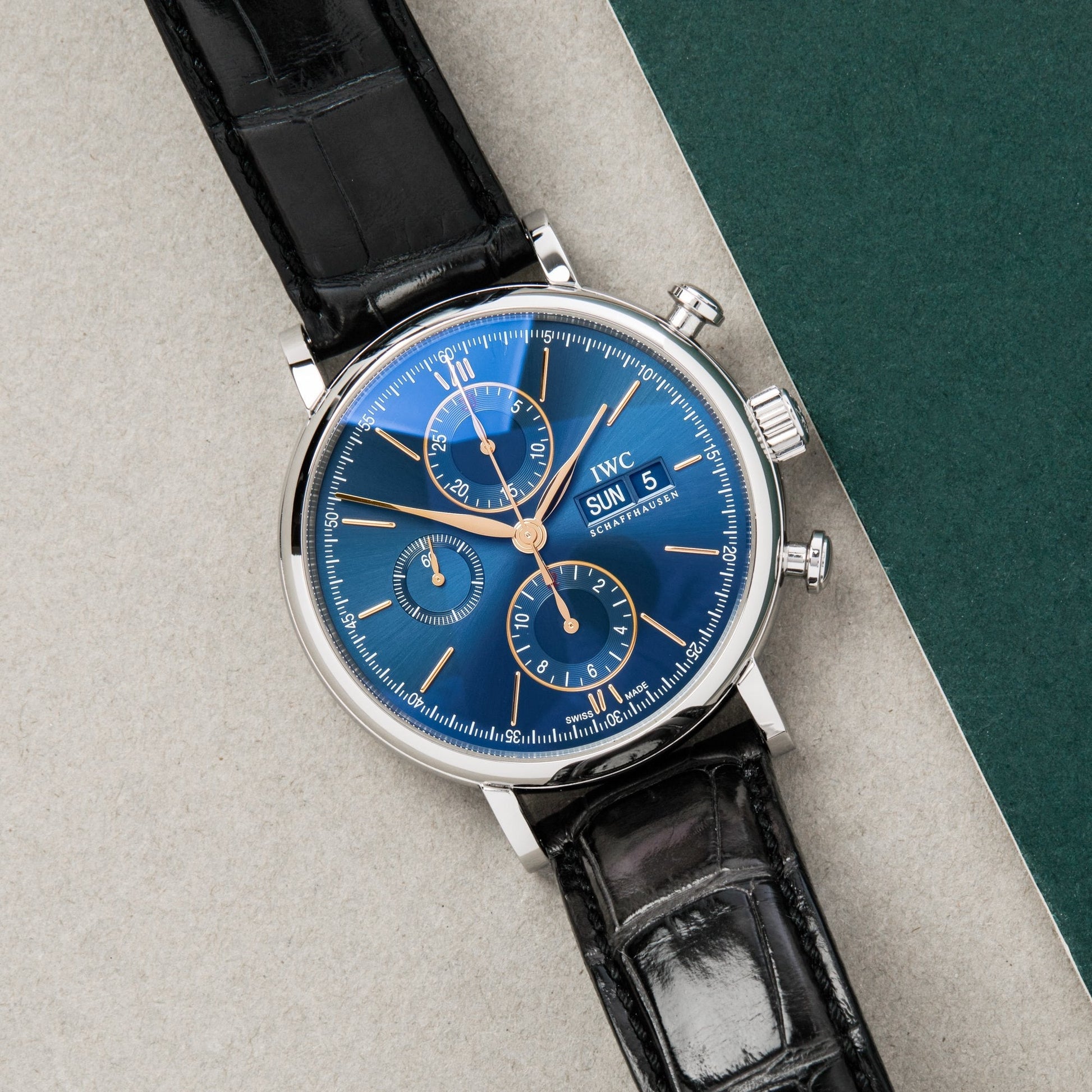 IWC Portofino Chronograph Blue Dial Black Leather Strap Watch for Men - IW391036