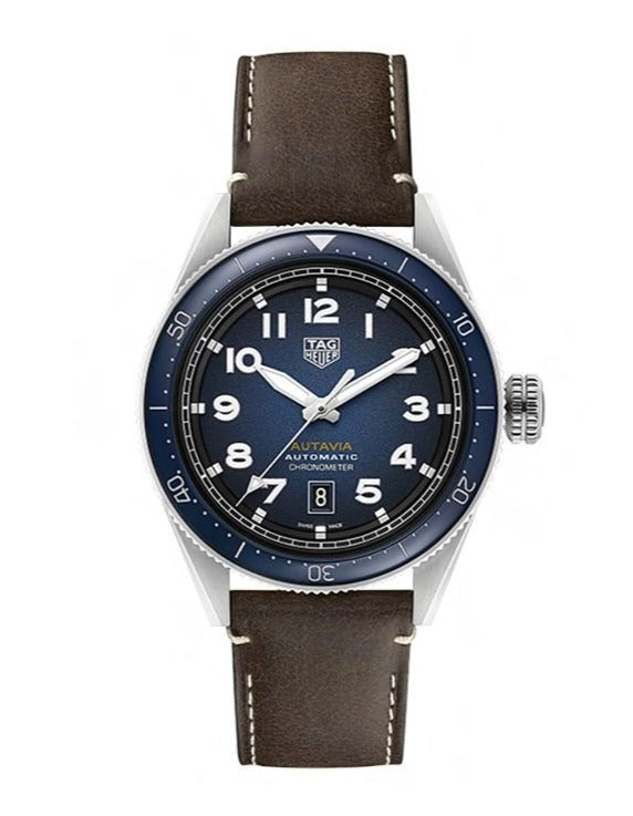 Tag Heuer Autavia Calibre 5 Automatic Blue Dial Brown Leather Strap Watch for Men - WBE5116.FC8266