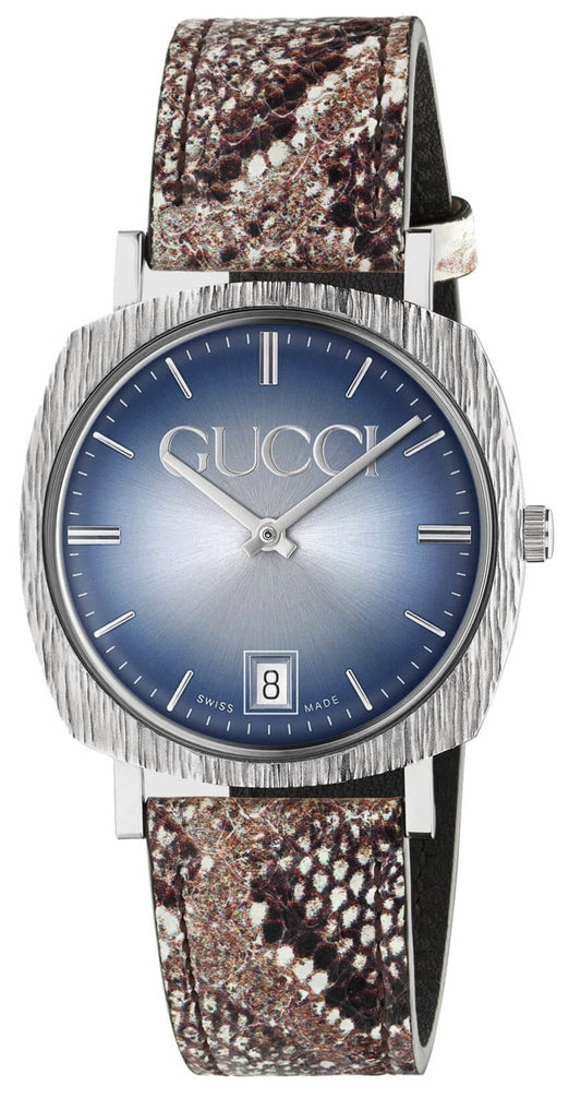 Gucci Grip Blue Dial Brown Leather Strap Unisex Watch - YA152401