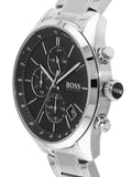 Hugo Boss Grand Prix Black Dial Silver Steel Strap Watch for Men - 1513477