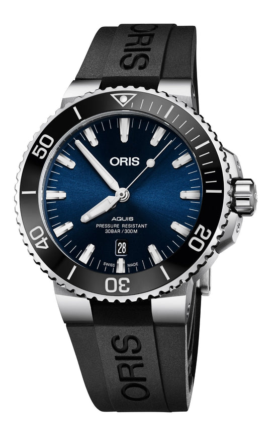 Oris Aquis Date Blue Dial Black Rubber Strap Watch for Men - 0173377304152-0742464EB