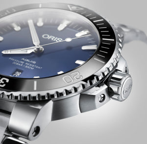 Oris Aquis Date Blue Dial Silver Steel Strap Watch for Men - 0173377304135-0782405PEB
