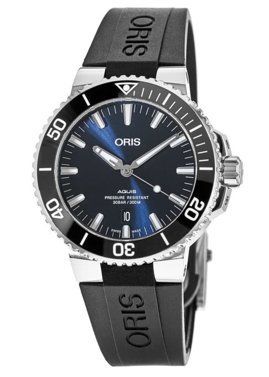 Oris Aquis Date Blue Dial Black Rubber Strap Watch for Men - 0173377304152-0742464EB
