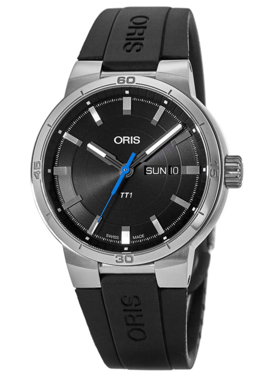 Oris TT1 Day Date Black Dial Black Rubber Strap Watch for Men - 0173577524154-0742406FC