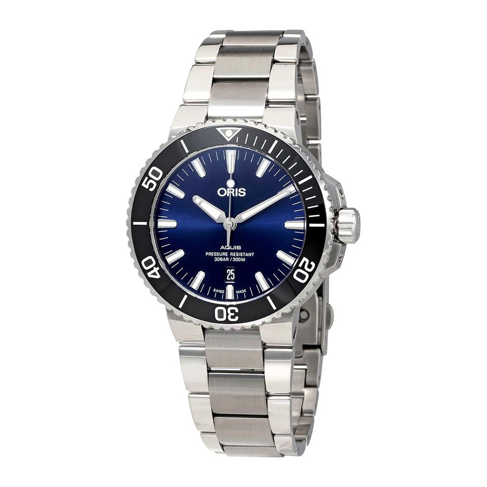Oris Aquis Date Blue Dial Silver Steel Strap Watch for Men - 0173377304135-0782405PEB