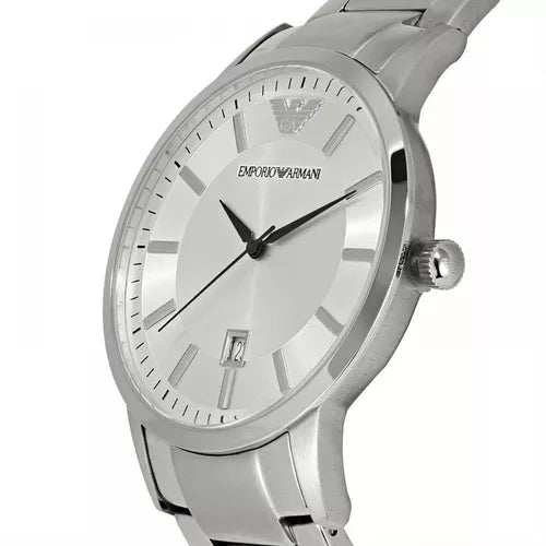 Emporio Armani Classic Quartz White Dial Silver Steel Strap Watch For Men - AR2430