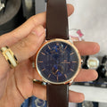 Tommy Hilfiger Hunter Blue Dial Brown Leather Strap Watch for Men - 1791605