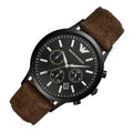 Emporio Armani Chronograph Black Dial Brown Leather Strap Watch For Men - AR11078