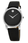 Movado Museum Black Dial Black Leather Strap Watch For Men - 606502