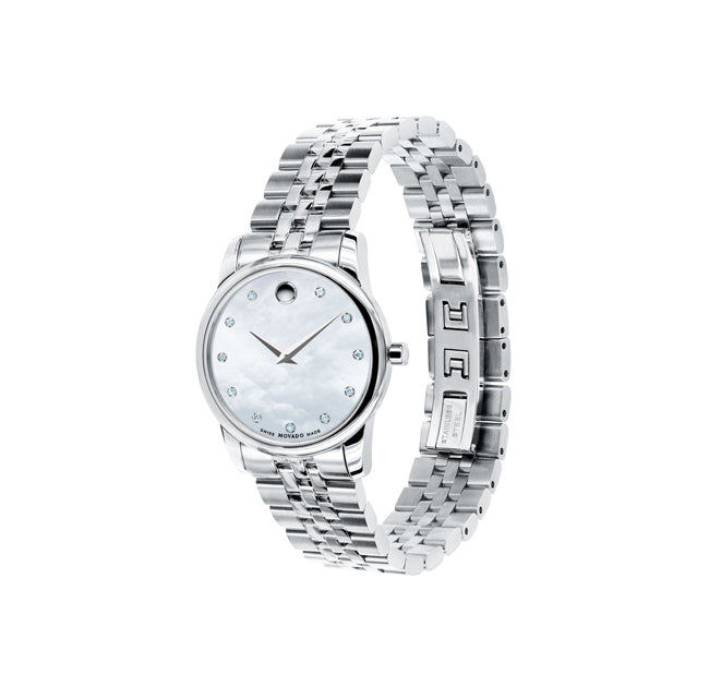 Movado Museum Classic 28mm Mother of Pearl Dial Silver Steel Strap Watch For Women - 0606612