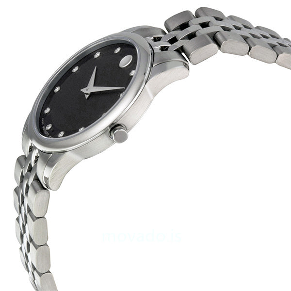 Movado Museum Classic 28mm Quartz Black Dial Silver Steel Strap Watch For Women - 0606858