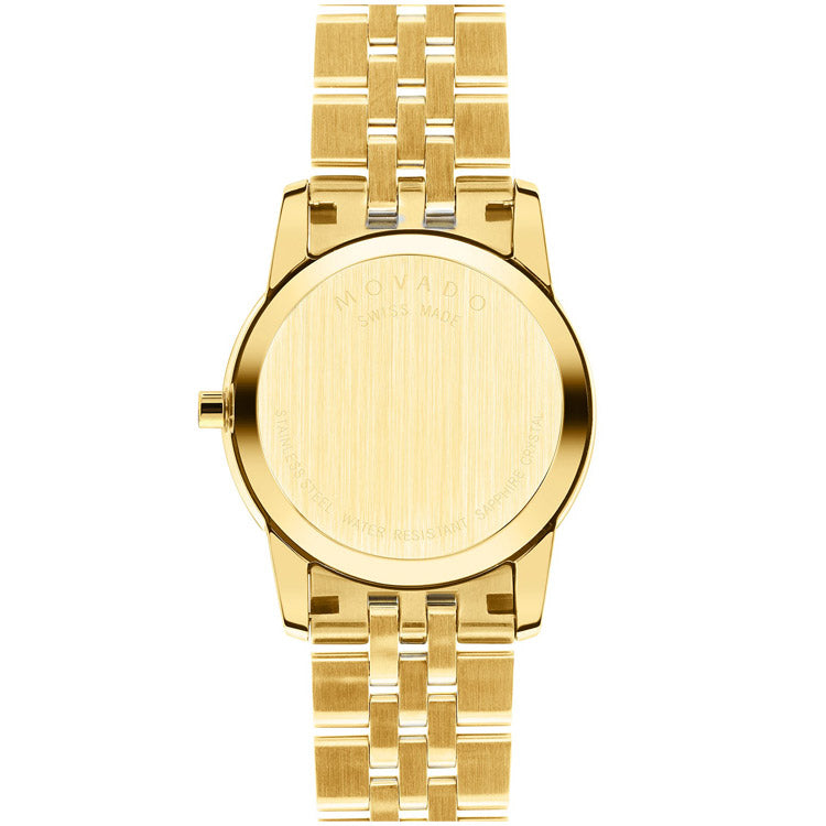 Movado Museum Classic Quartz Black Dial Gold Steel Strap Watch For Women - 0607005