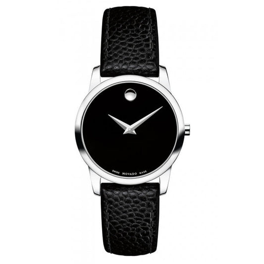 Movado Museum Classic Black Dial Black Leather Strap Watch For Women - 0607015