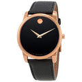 Movado Museum Classic Black Dial Black Leather Strap Watch For Men - 607060