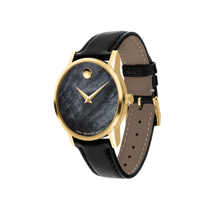 Movado Museum Black Dial Black Leather Strap Watch For Men - 2100005