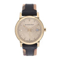 Burberry The City Gold Dial Black Leather Strap Watch for Men - BU9032