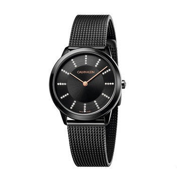 Calvin Klein Minimal Diamonds Black Dial Black Mesh Bracelet Watch for Women - K3M22X2X