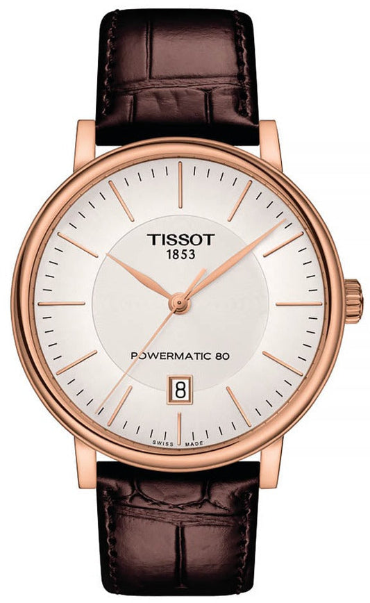 Tissot Carson Premium Powermatic 80 White Dial Brown Leather Strap Watch For Men - T122.407.36.031.00